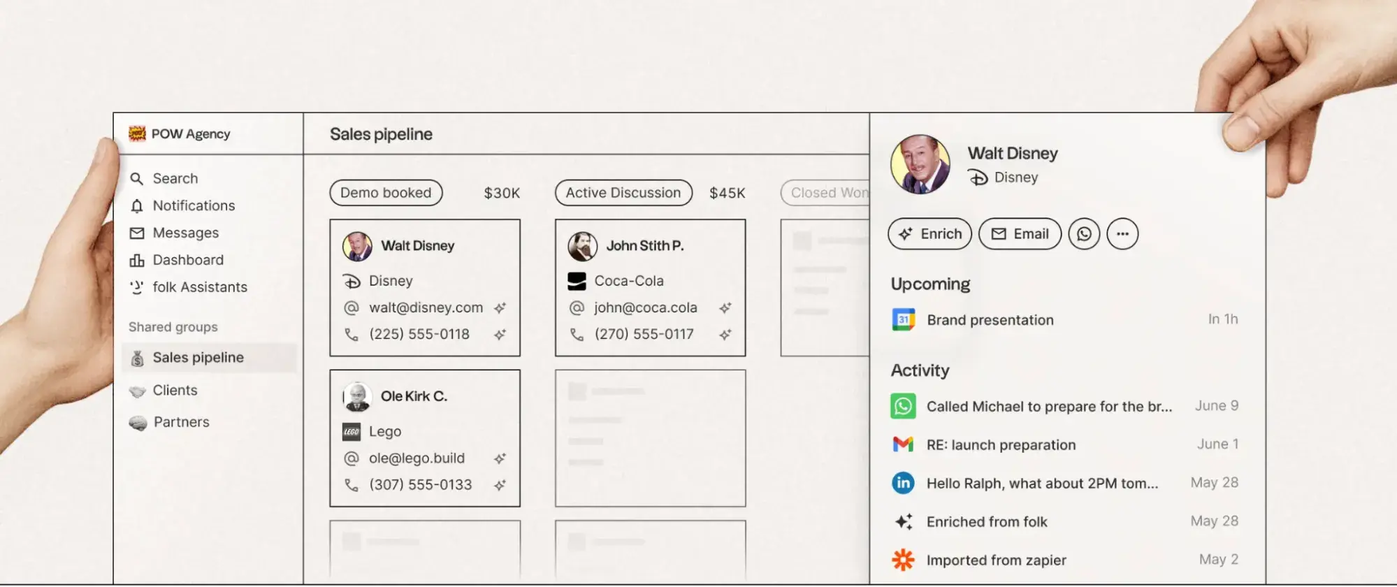 venture capital CRM contact view in Folk CRM with data enrichment and magic field automation