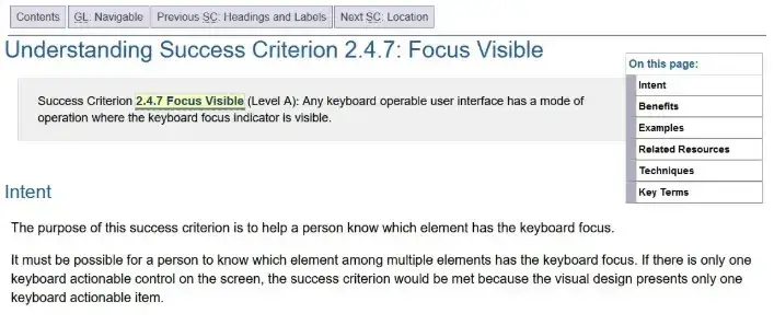 web accessibility guidelines: focus visible criterion