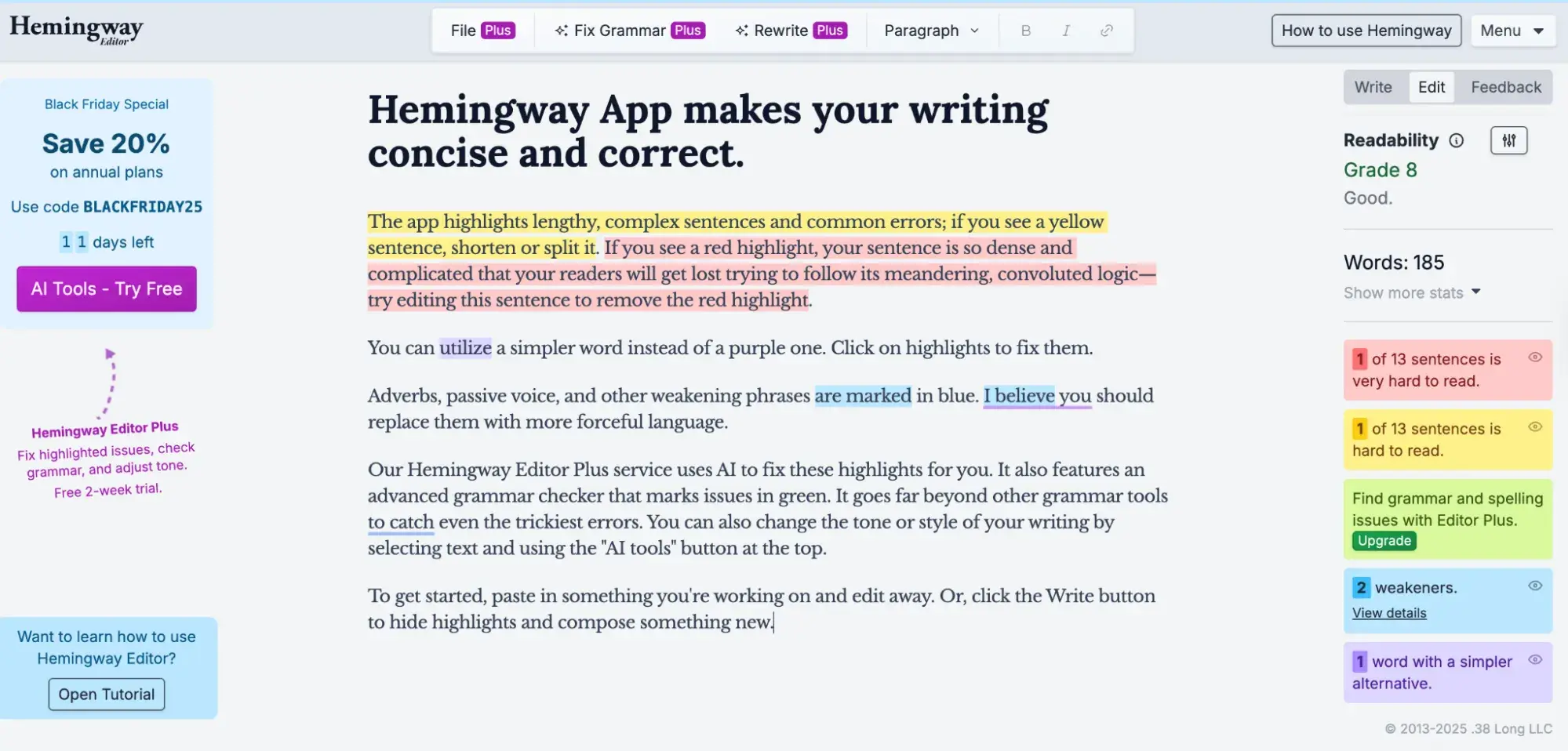 web accessibility guidelines: hemingway app highlights words and sentences that could be improved for readability