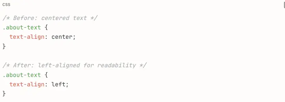 css to change text alignment for web accessibility