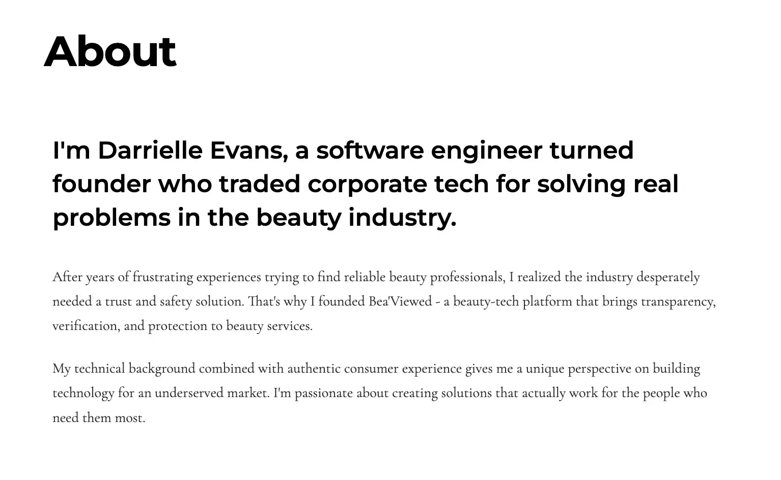 web accessibility guidelines: darrielle evans’ website example of left aligned text