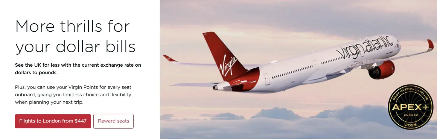 virgin atlantic flights banner, storytelling banner example