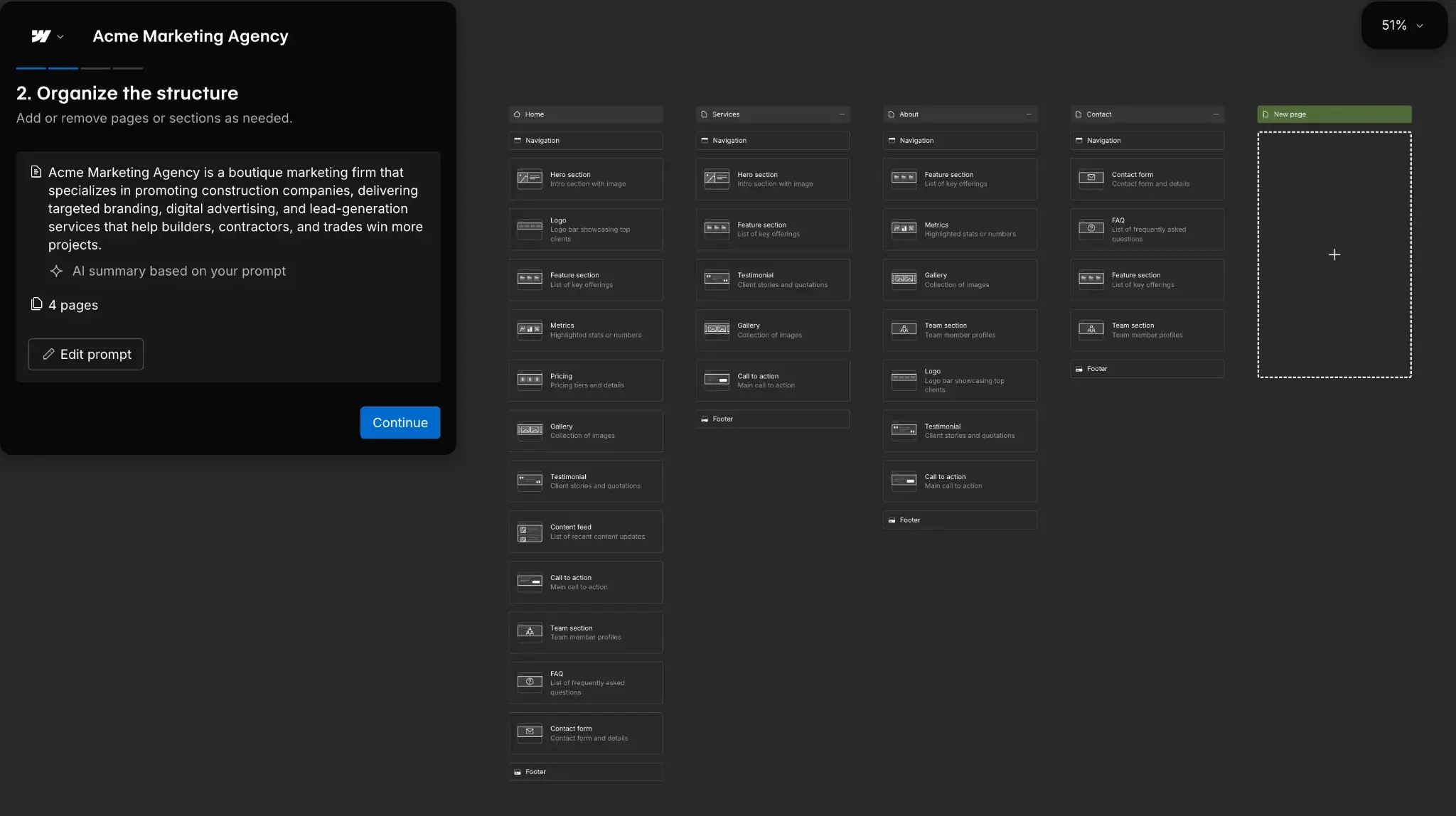 Webflow AI site builder 