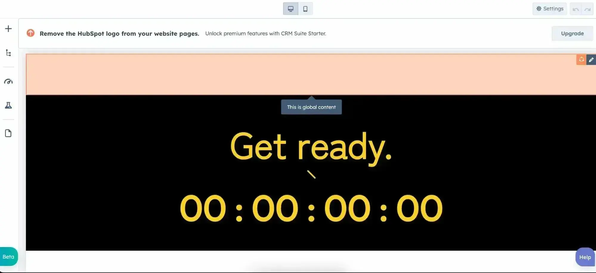 Content Hub editor displaying countdown timer widget