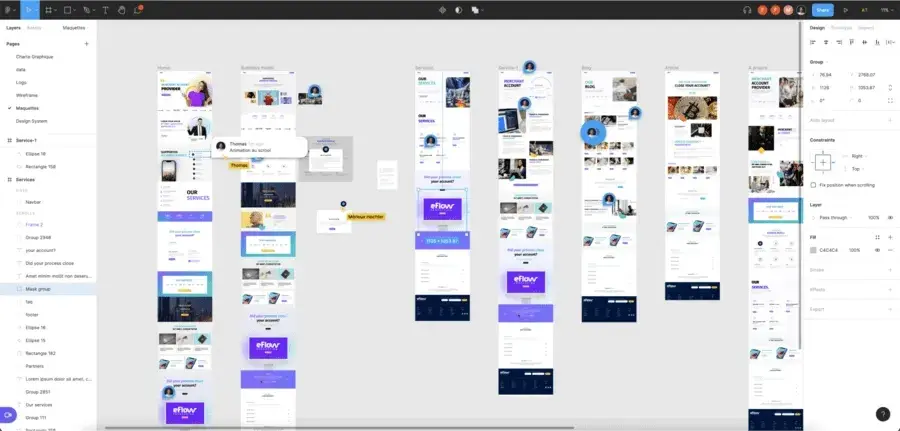 this is a screenshot from figma showing a website design process within the platform. technical skills in figma are a must-have skill for web designers.