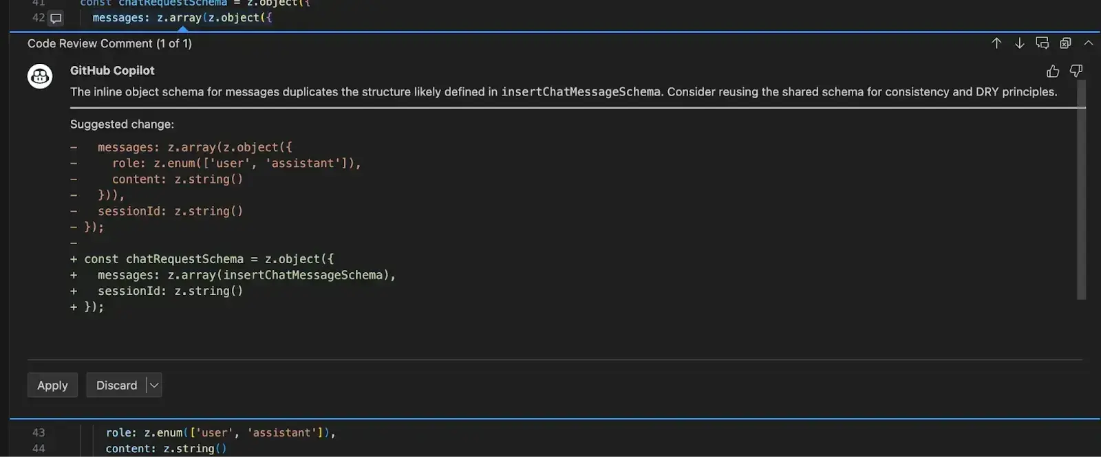 web development ai: github copilot suggested change
