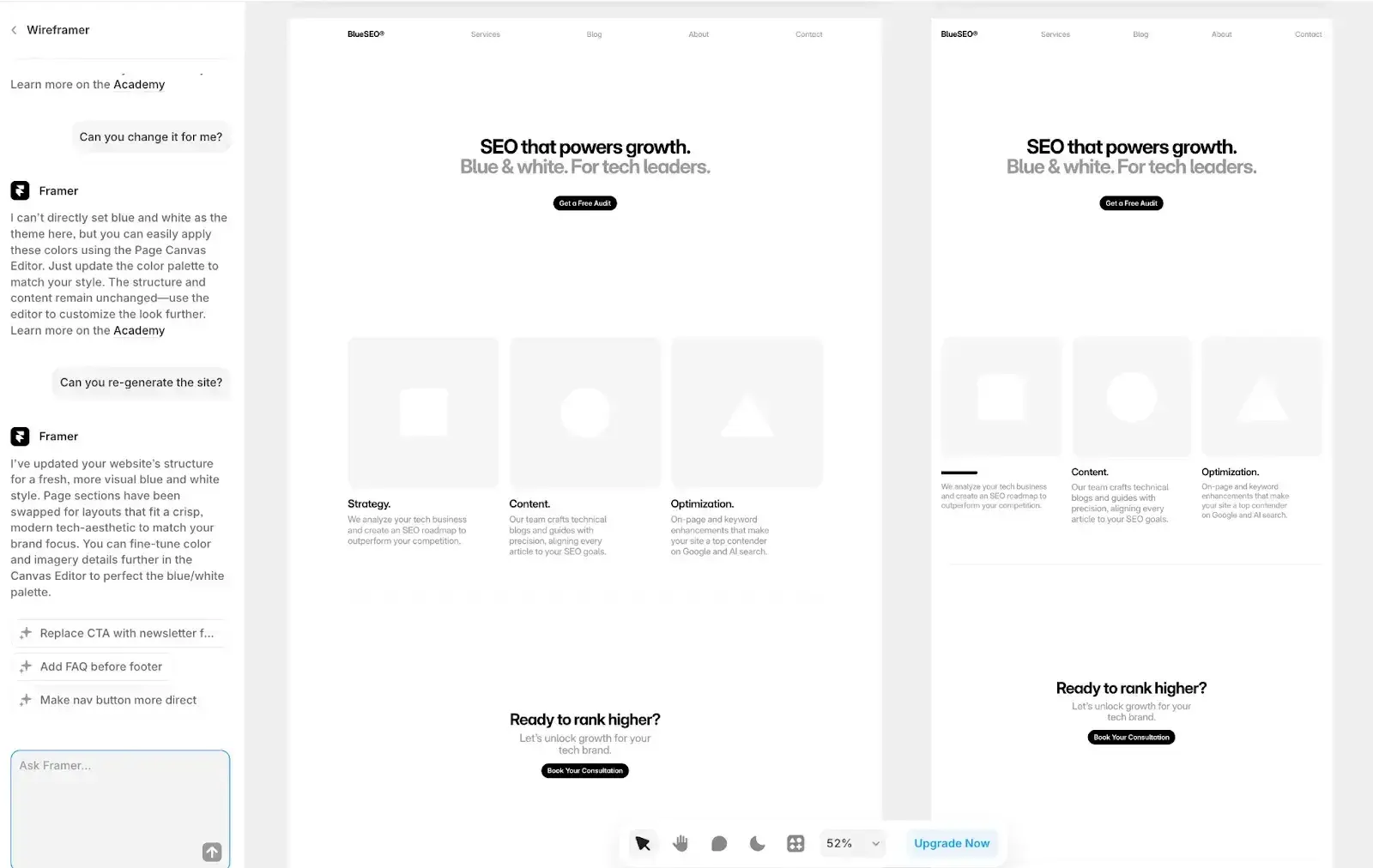 web development ai: framer