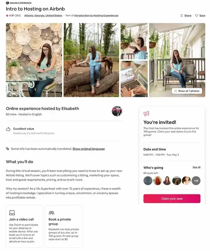 webinar landing page example, airbnb