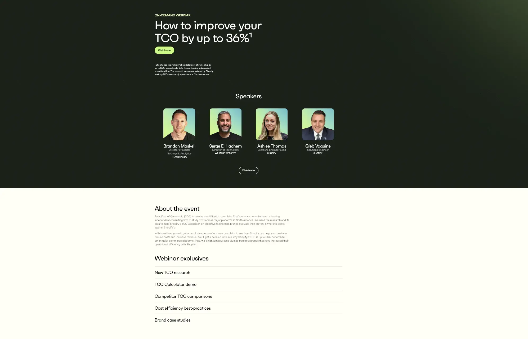 webinar landing page example, shopify