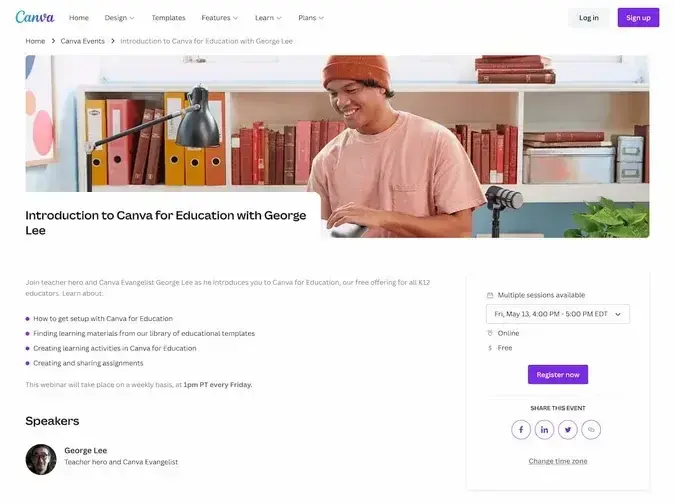 webinar landing page example, canva