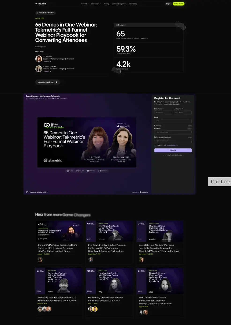 webinar landing page example, sequil