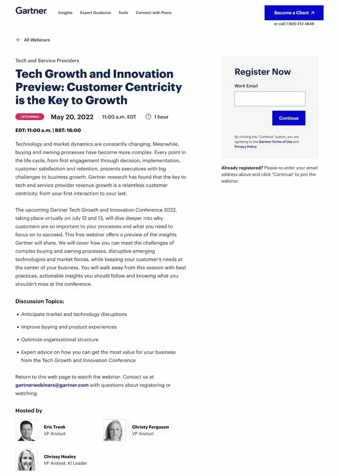 webinar landing page example, gartner