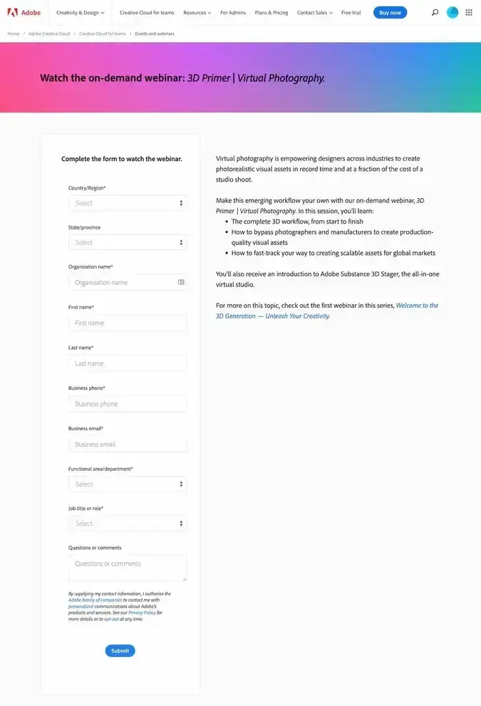 webinar landing page example, adobe