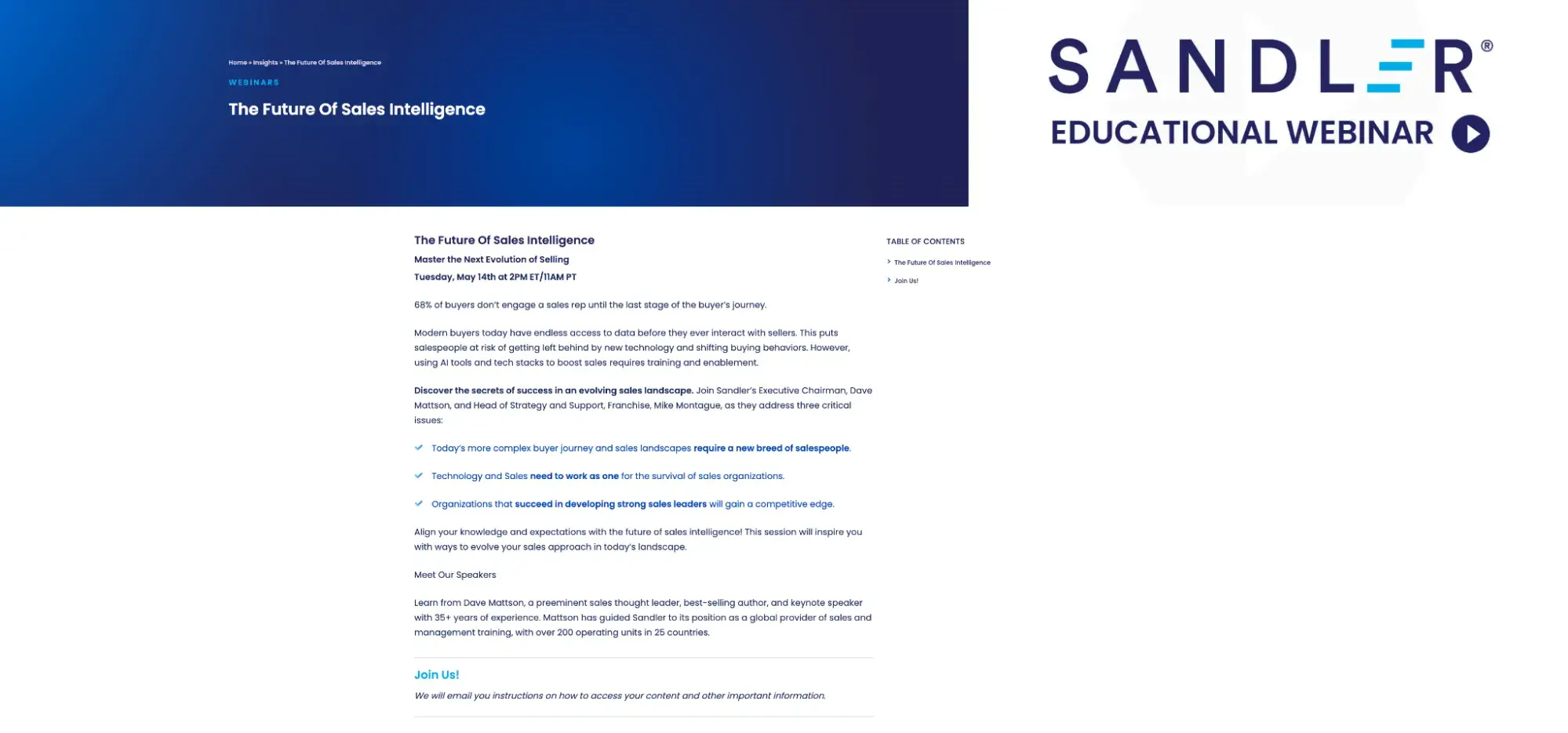 webinar landing page example, sandler