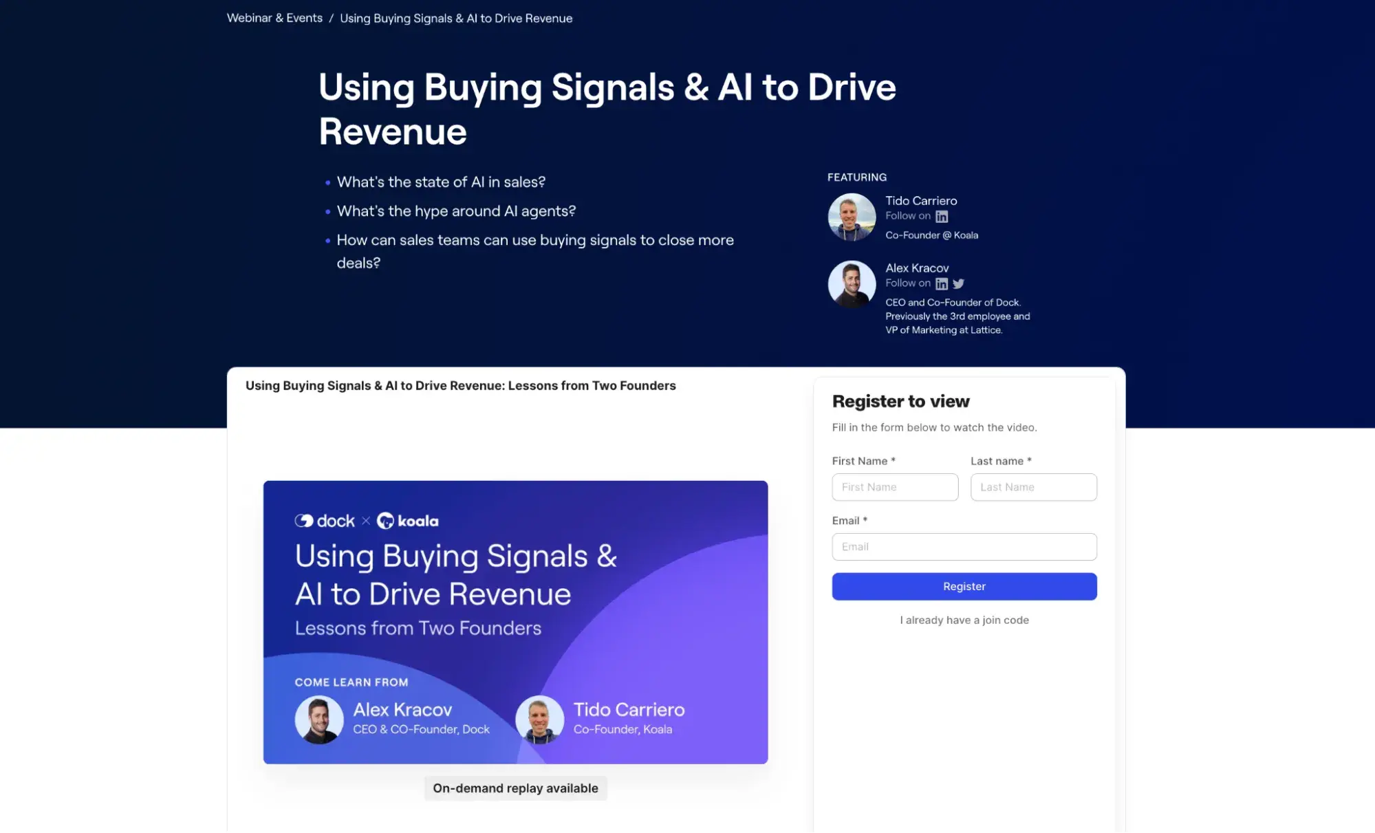 webinar landing page examples; dock