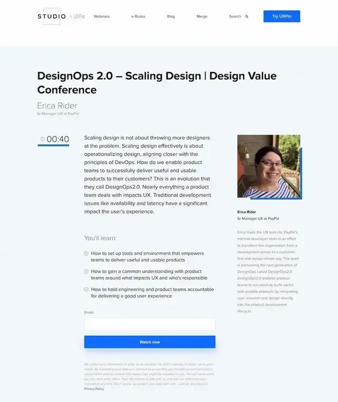 webinar landing page example, uxpin