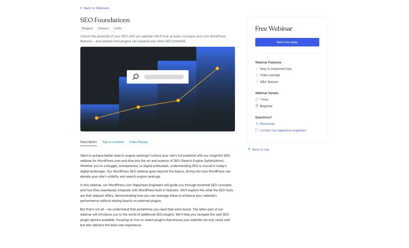 webinar landing page example, wordpress