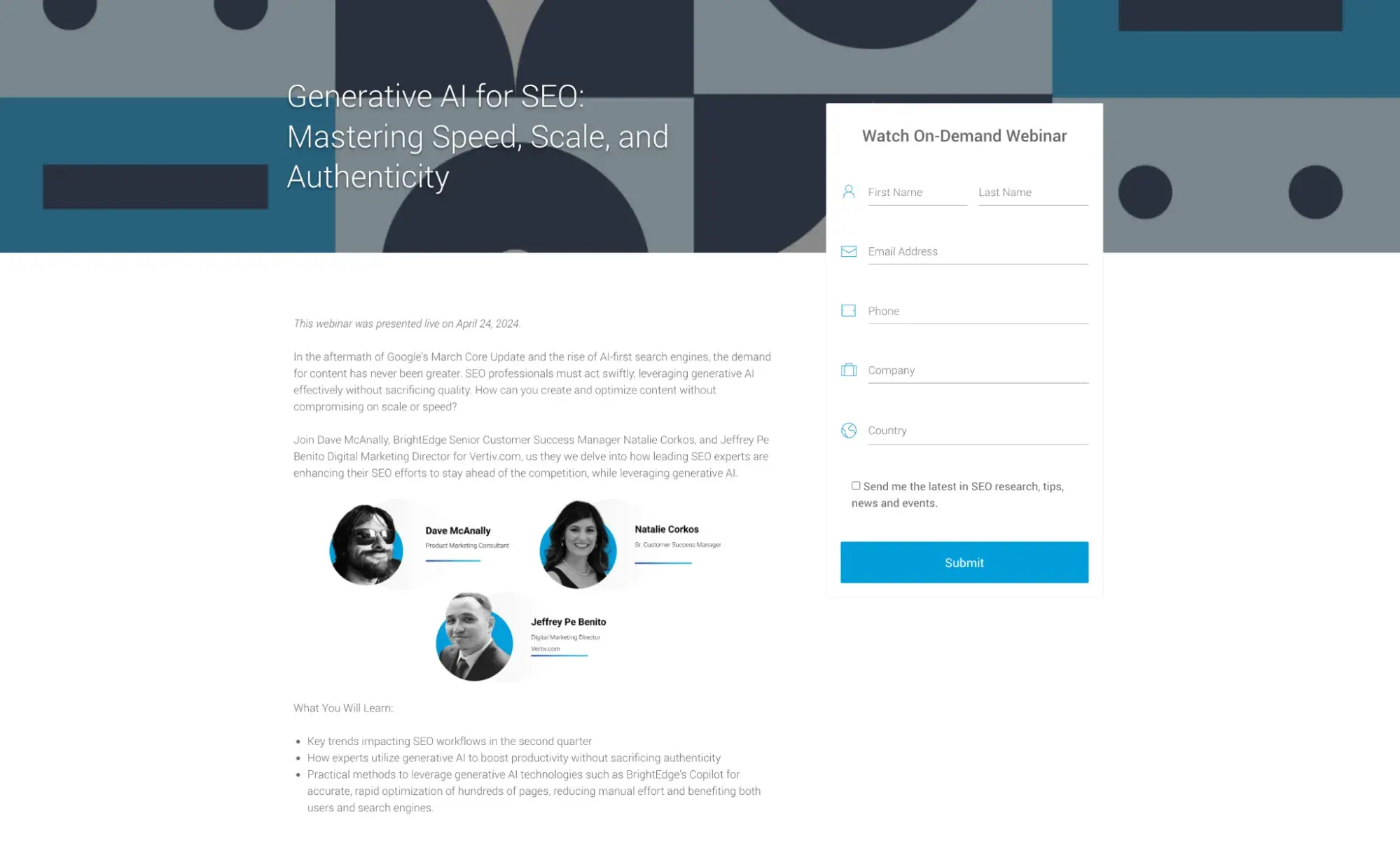 webinar landing page example, brightedge
