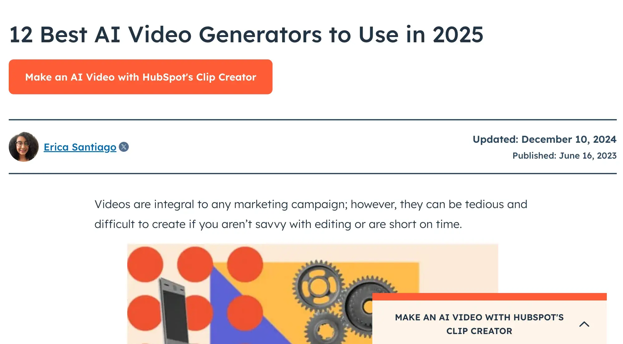 a website content idea from the hubspot blog showing an example of a content update
