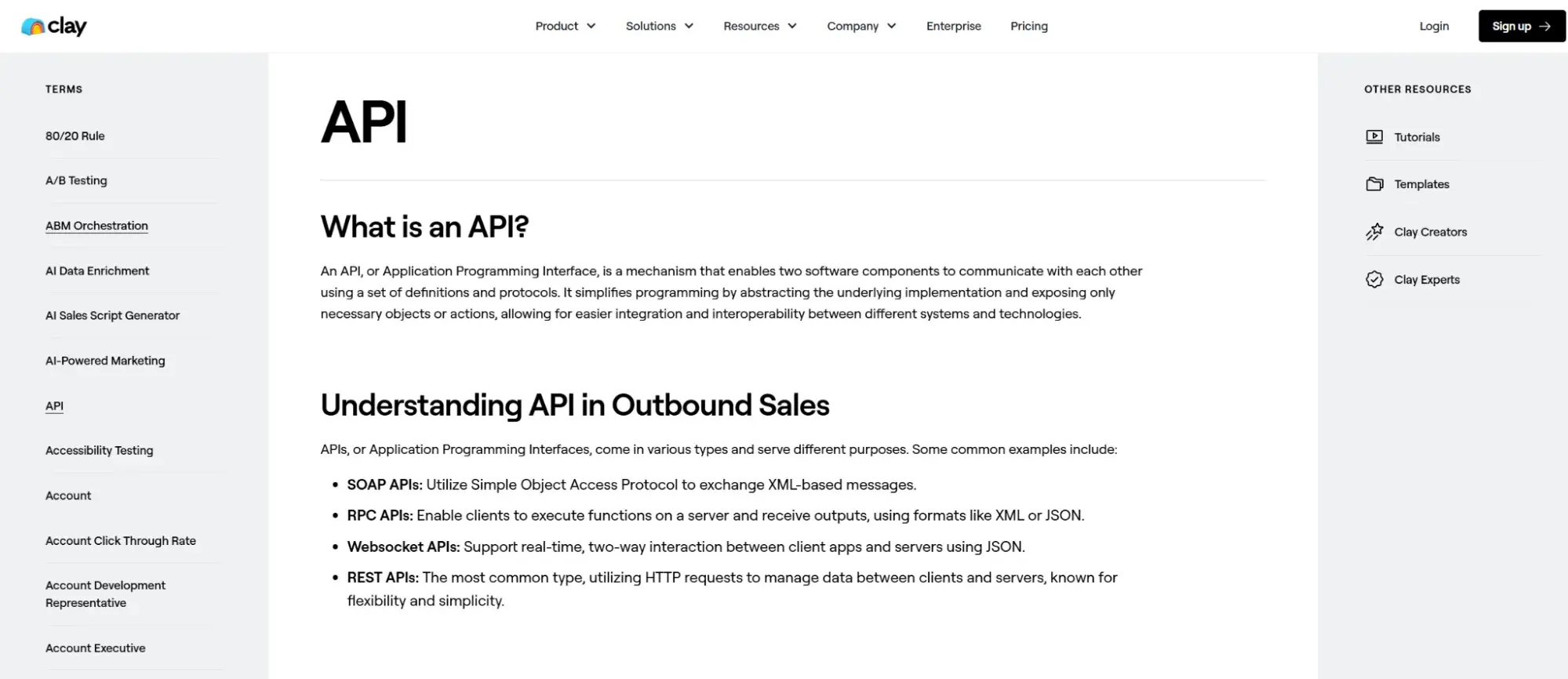 clays api glossary page