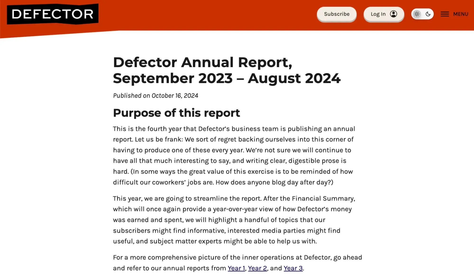 defectors income report