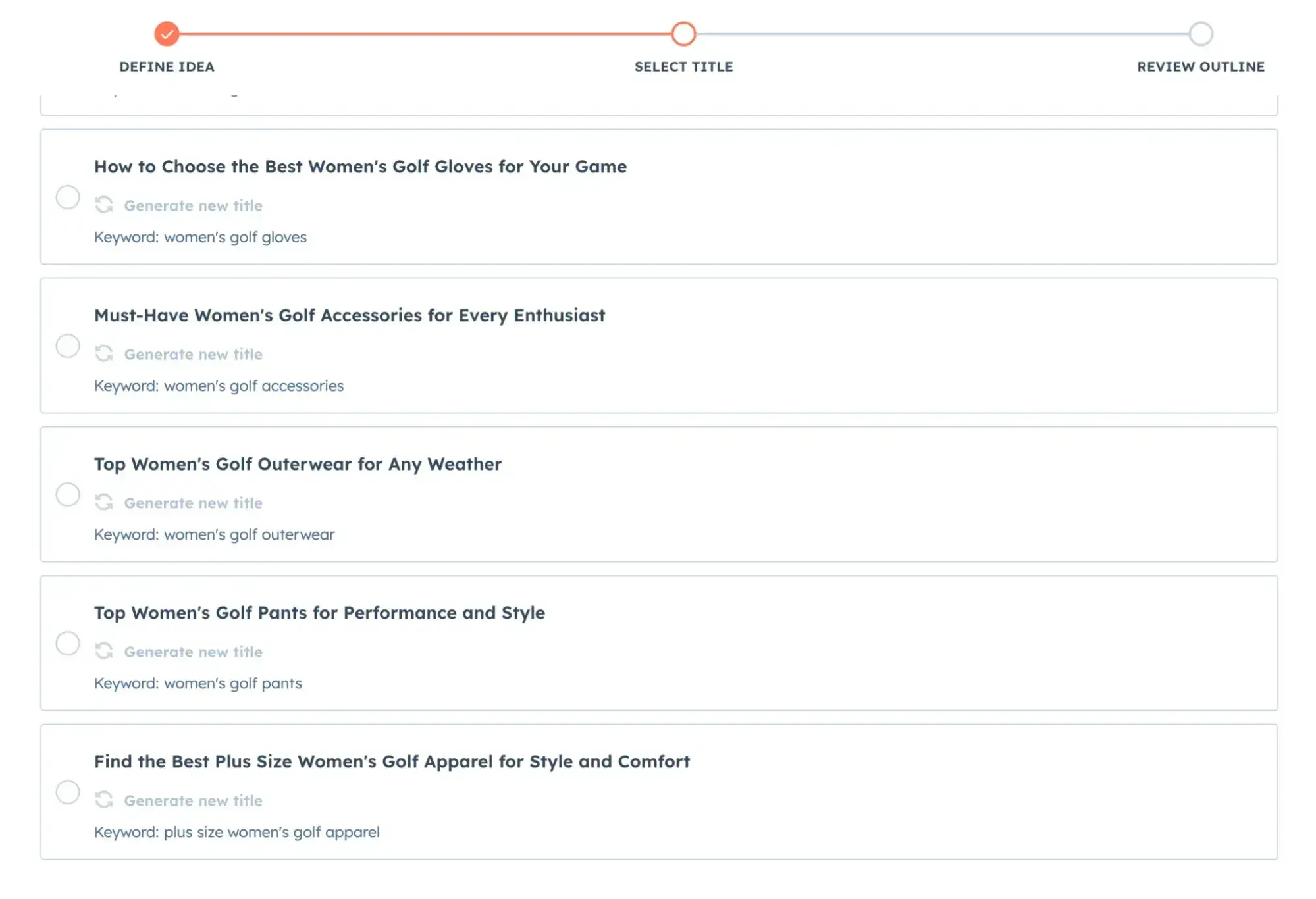 a list of website content ideas from blog ideas generator
