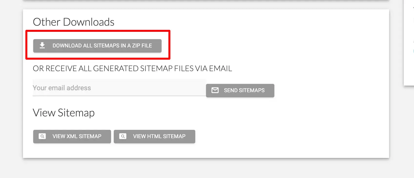 download all sitemaps in a zip file button on xml sitemap tool