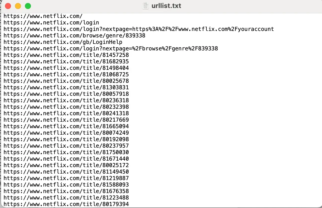 text file containing a list of netflix.coms urls