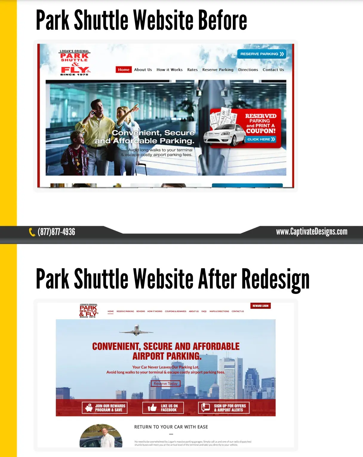 case study of park shuttle & fly redesign by captivate designs