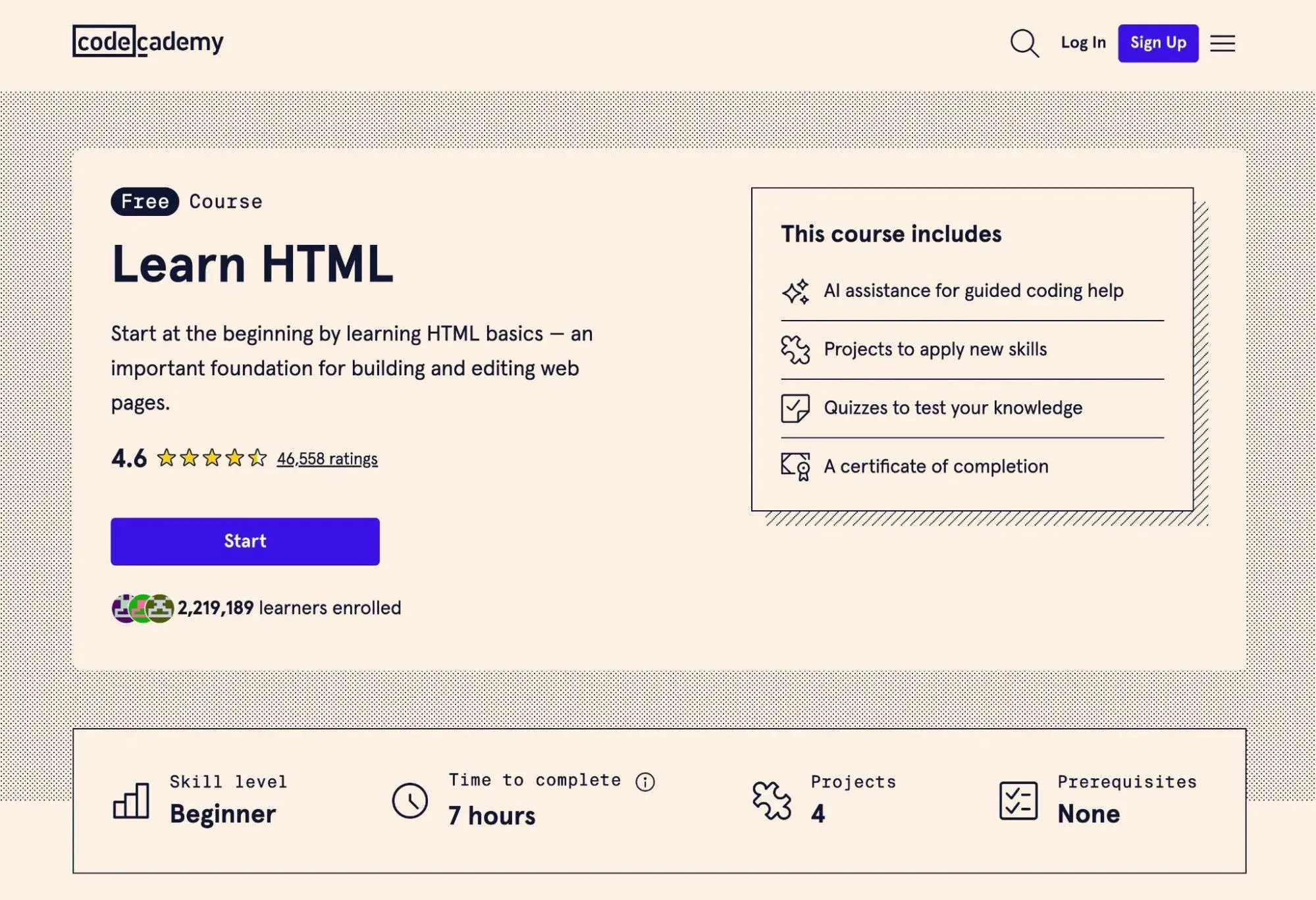 the codecademy free html web development course.