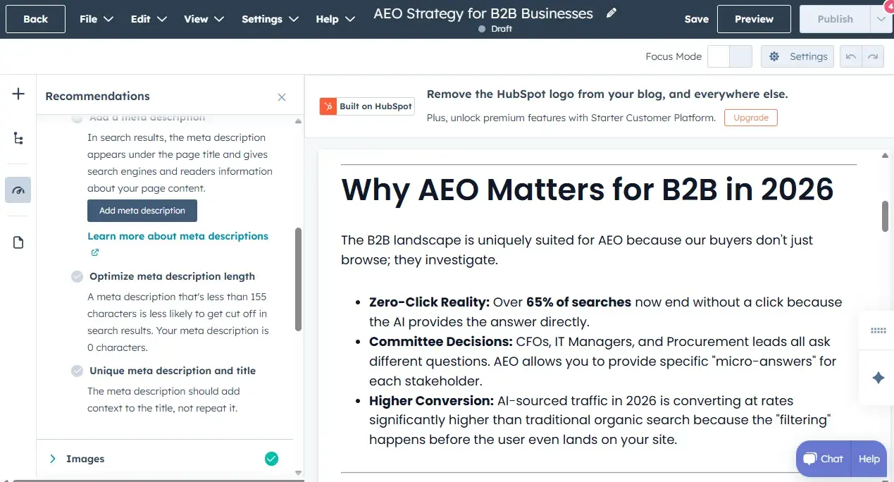 website development seo recommendations in content hub