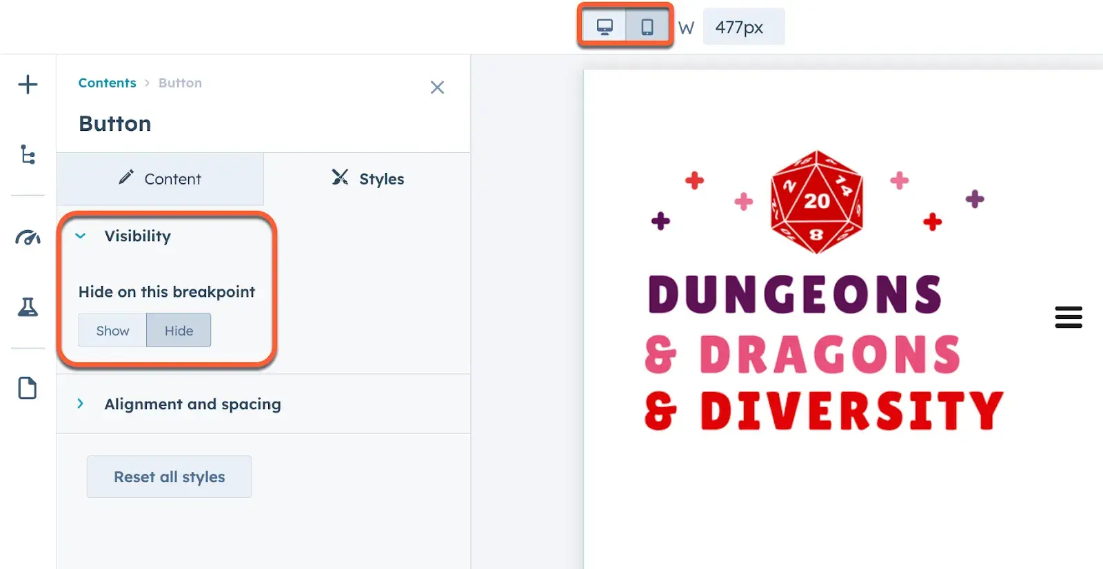website development seo mobile preview in content hub