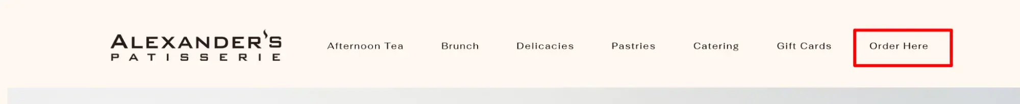 order here in bakery website navigation