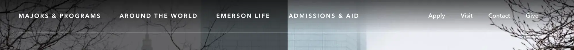 screenshot of main website navigation bar from emerson college