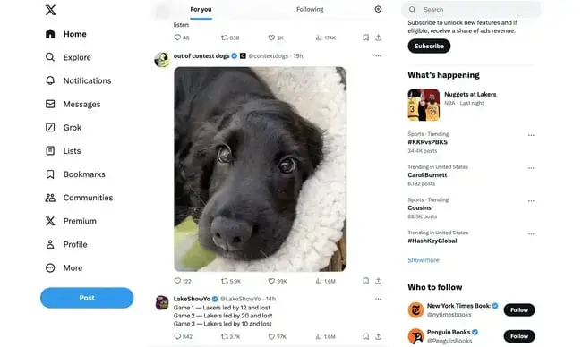 website navigation examples: x (formerly twitter)