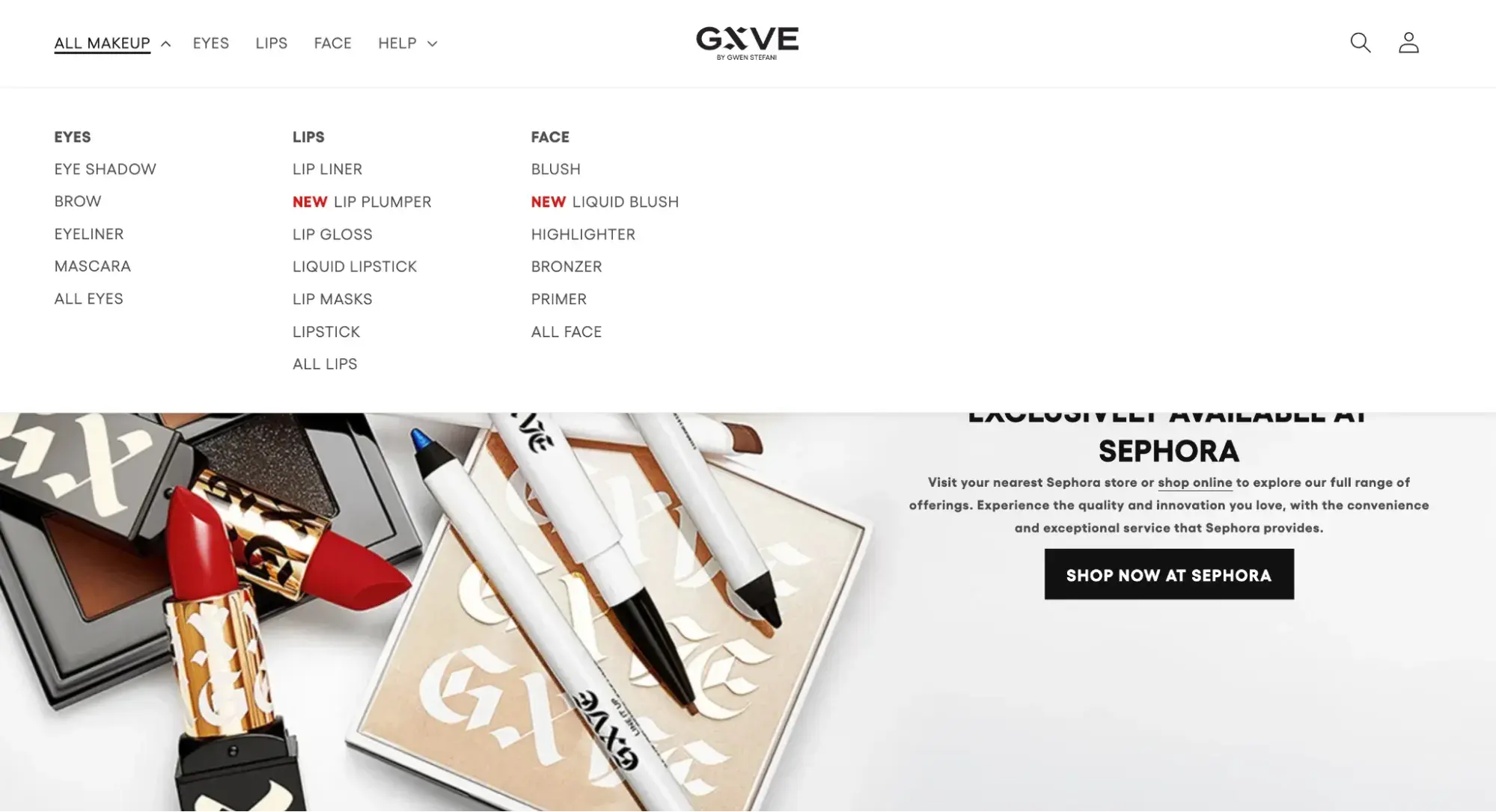 website navigation examples: gxve beauty