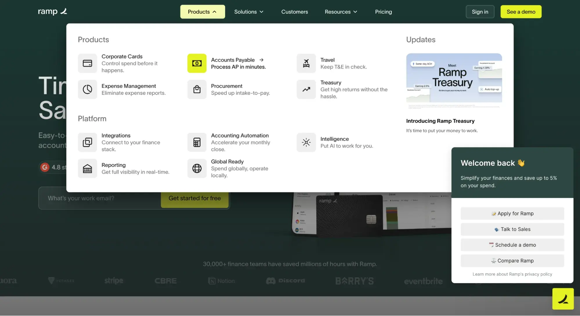 main website navigation bar example from ramp