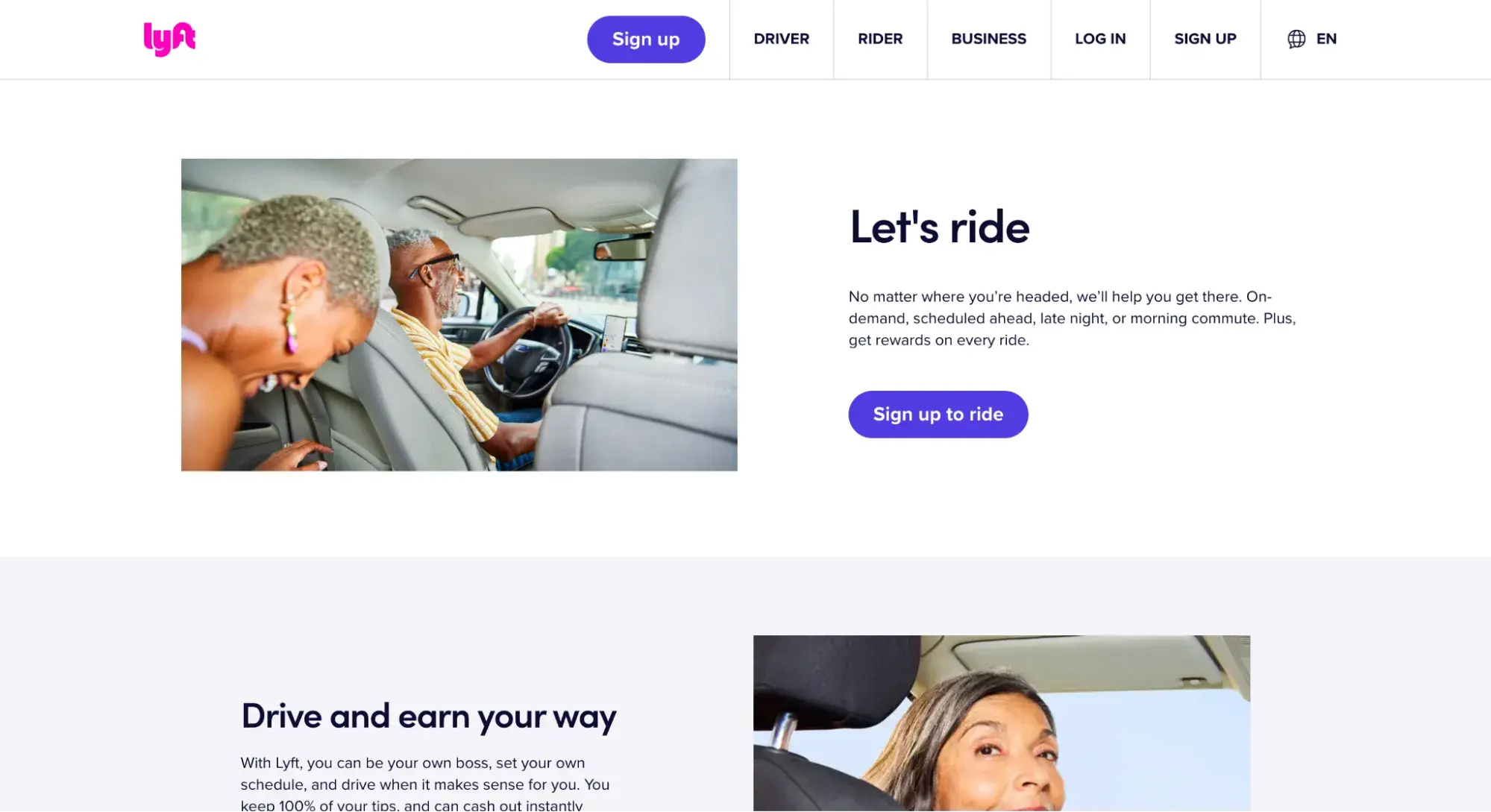 website navigation examples: lyft