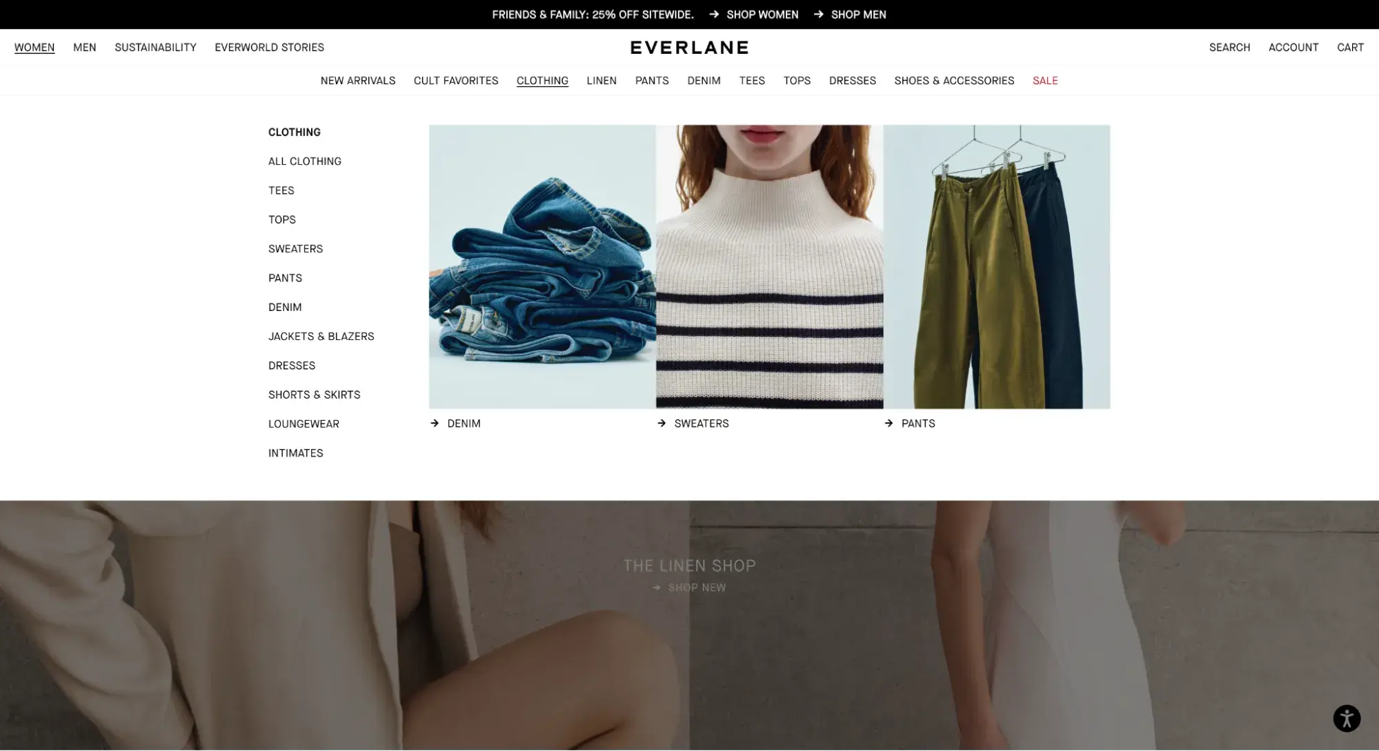 website navigation examples: everlane