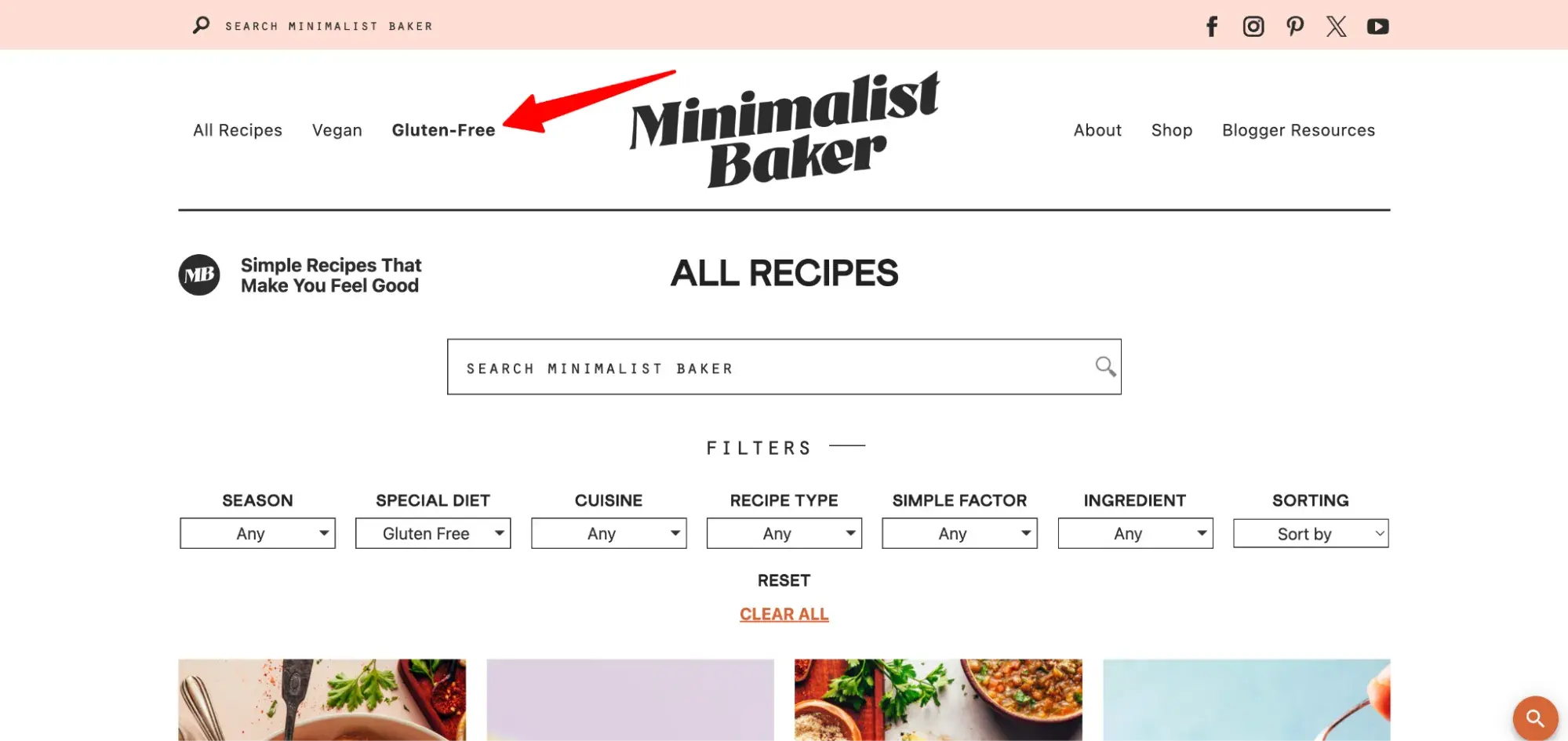 website navigation examples: minimalist baker