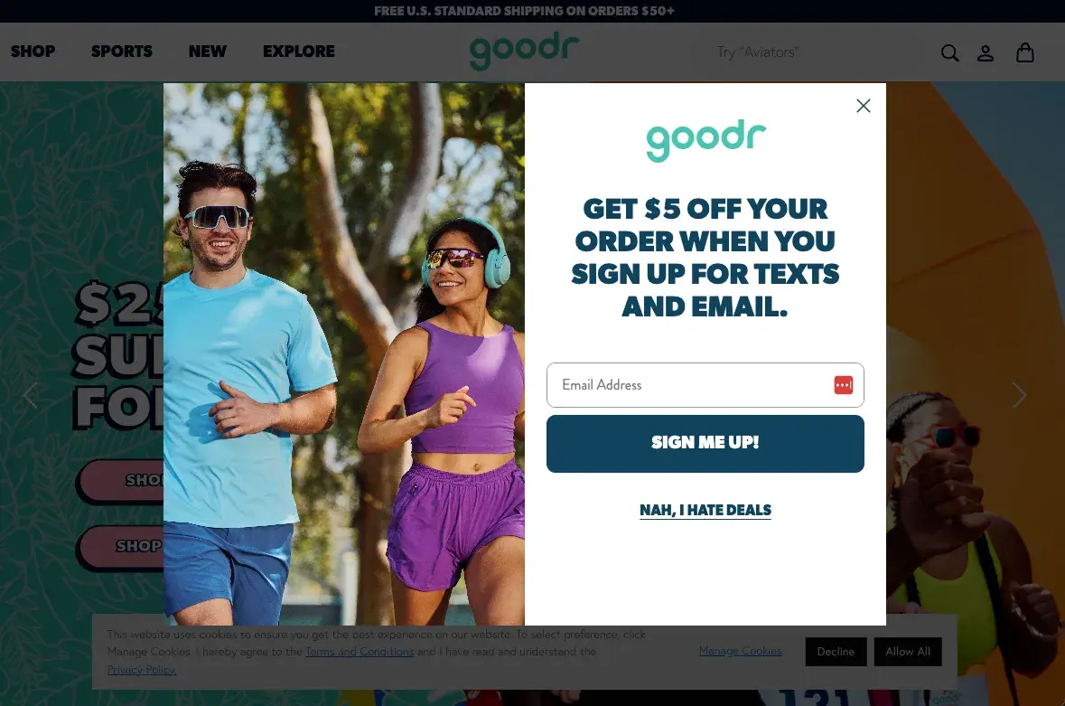 goodr discount web pop-up is simple and an easy yes.