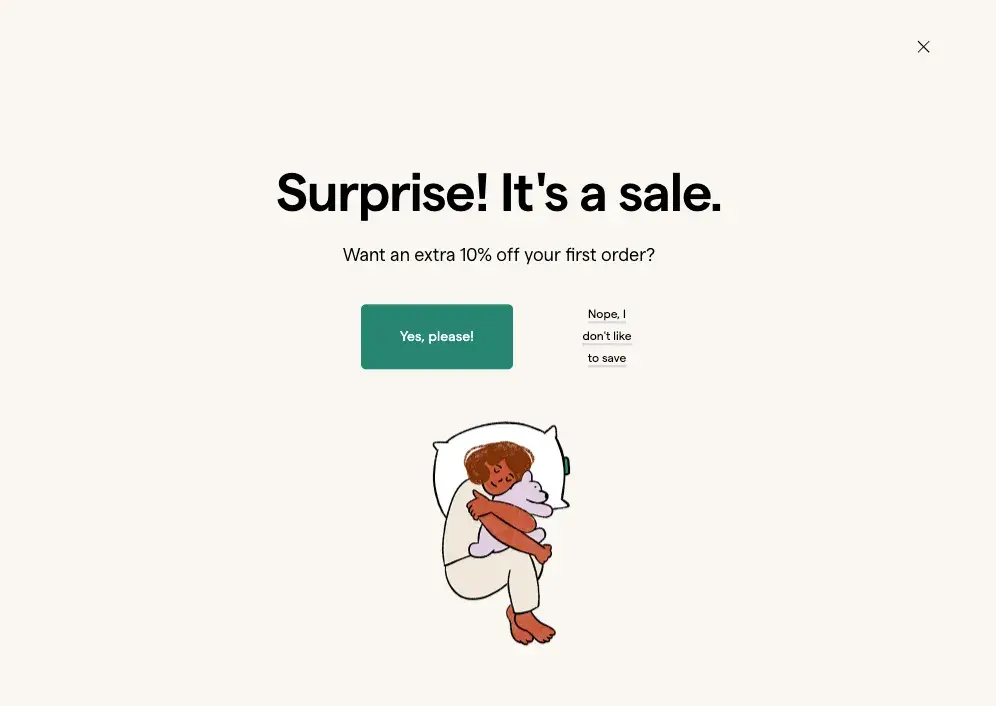 marlos discount web pop-up features a full-screen warm hug.
