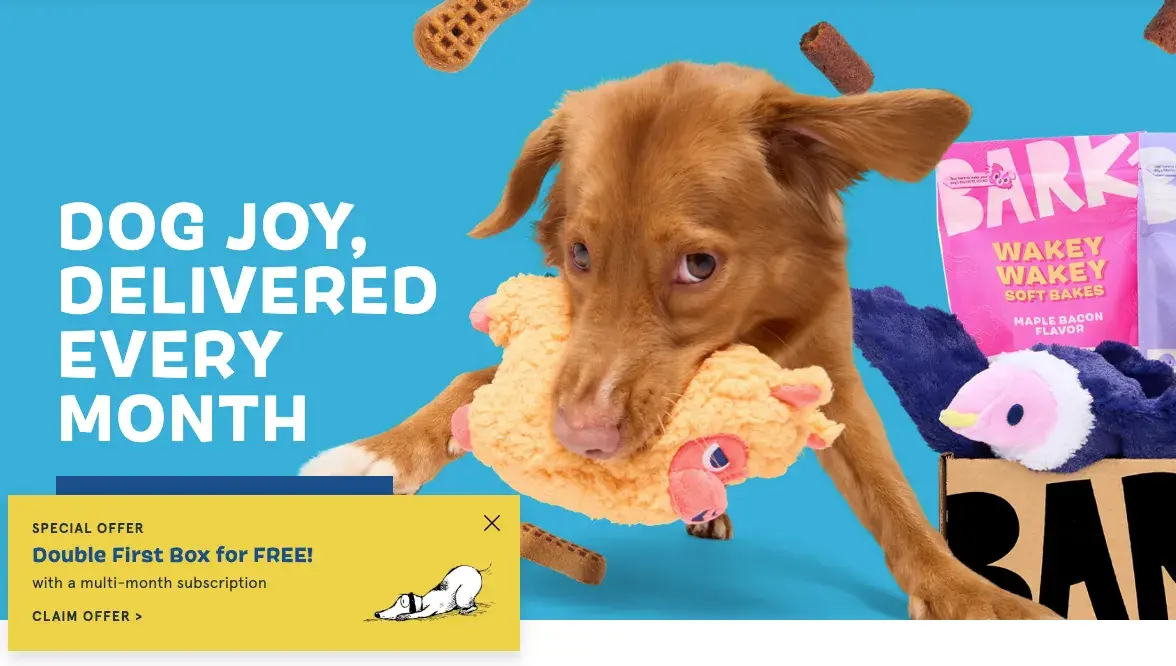 barkboxs discount web pop-up reduces friction.