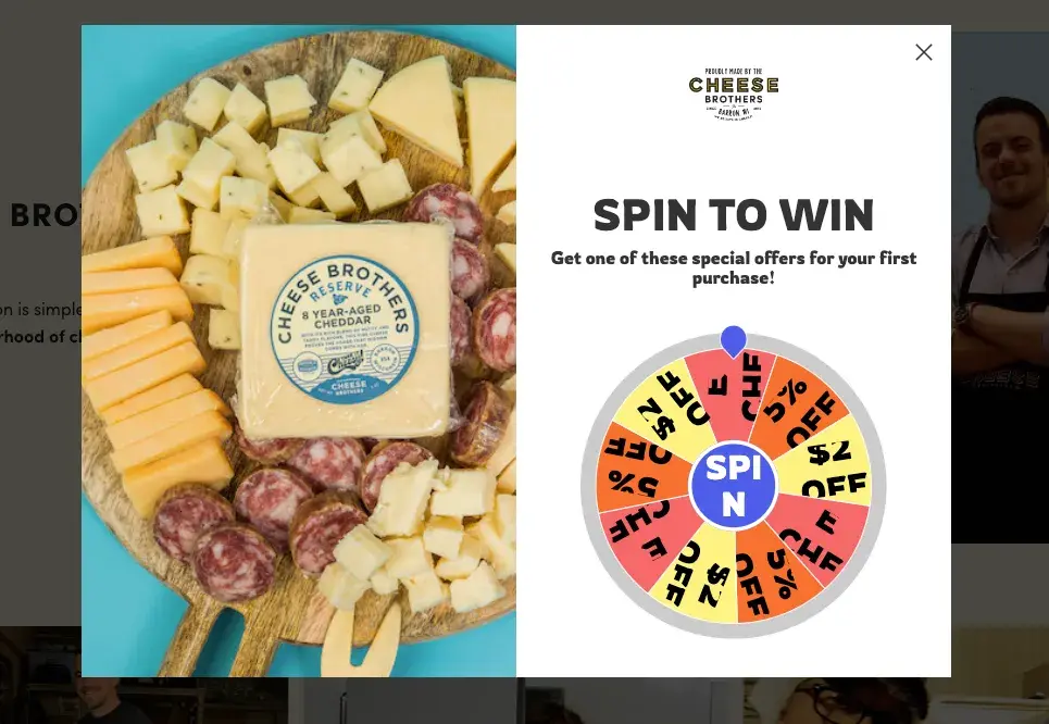 cheese brothers discount web pop-up is a great gamification offer.