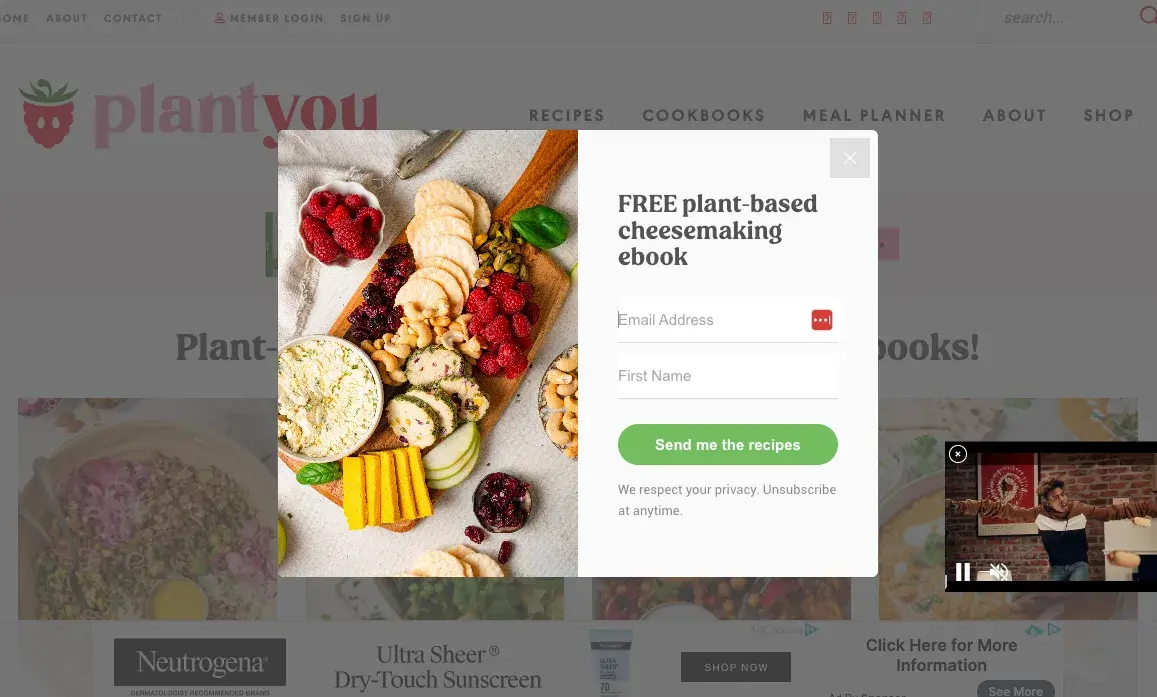 plantyous email opt in web pop-up has a great free offer.