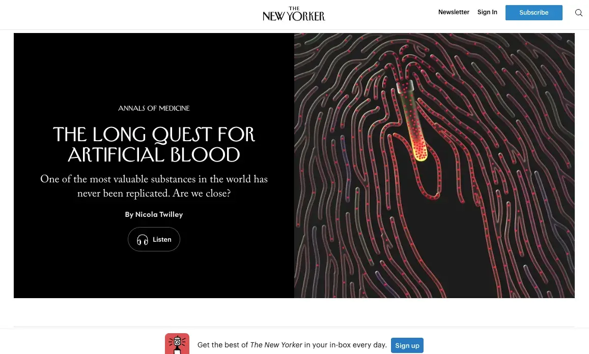 the new yorkers email opt-in web pop-up is unobtrusive.