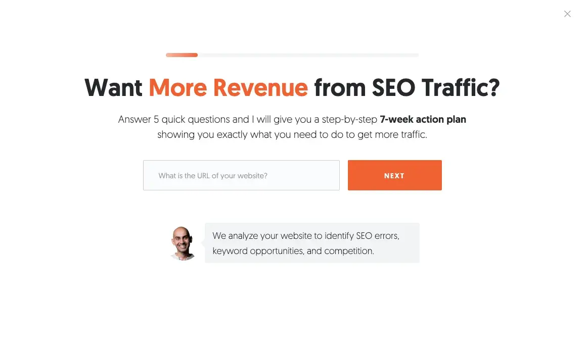 neil patels email opt in web pop-up features a valuable offer.