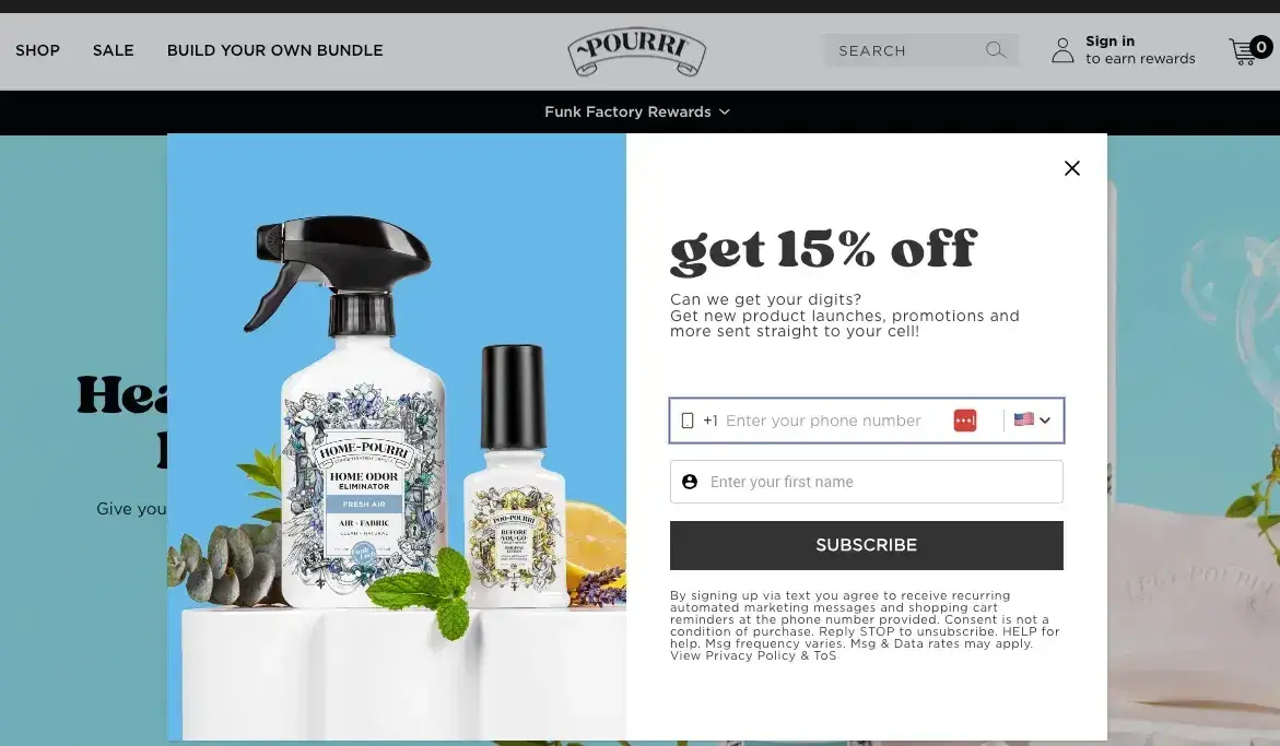 website pop-up examples: pourri