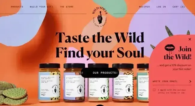 website pop-up examples: wild souls
