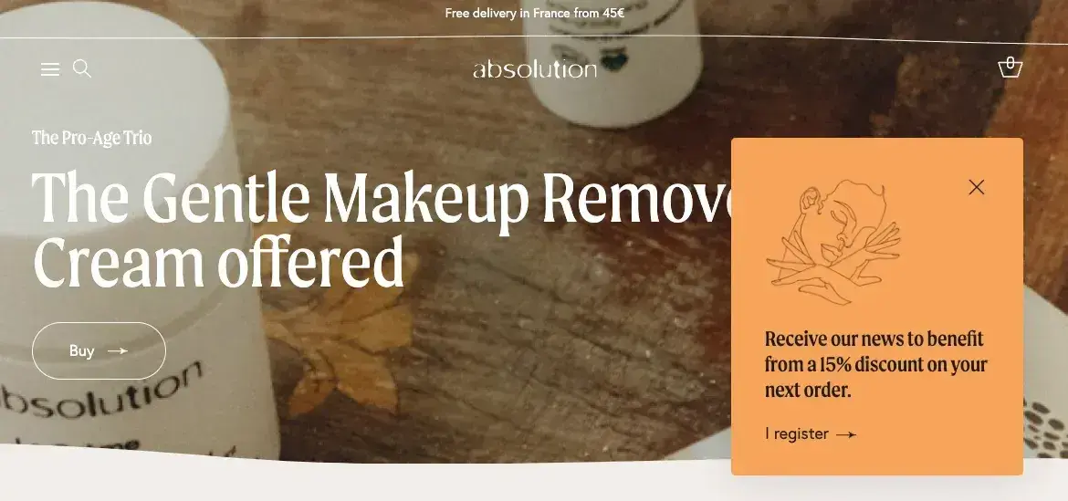 website pop-up examples: absolution cosmetics